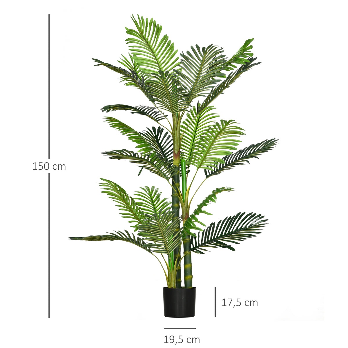 Kunstpflanze, künstliche Palme, inkl. Übertopf; 19,5 cm x 19,5 cm x 150 cm, Grün + Schwarz
