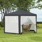 Gartenpavillon, 6-eckig, Netzvorhänge, Metallgestell, 3,94x3,412x2,5m, Dunkelgrau