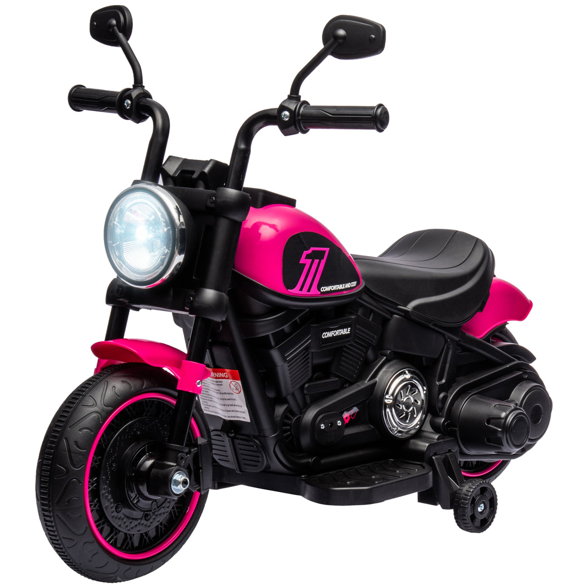 Elektro-Kindermotorrad mit Stützrädern, Scheinwerfer, 1,5 bis 3 km/h, für Kinder 1,5 bis 3 Jahren, pink