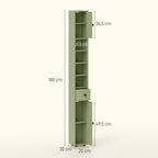 Badezimmerschrank schmal mit Schublade und 4 offenen Fächern für kleine Räume 20 x 20 x 180 cm Grün