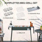 Holzkohlegrill, 2x Grillrost, 1x Kohlegitter, 2x Seitenkorb, rostfreier Stahl, dunkelgrün, 94 x 39 x 70 cm