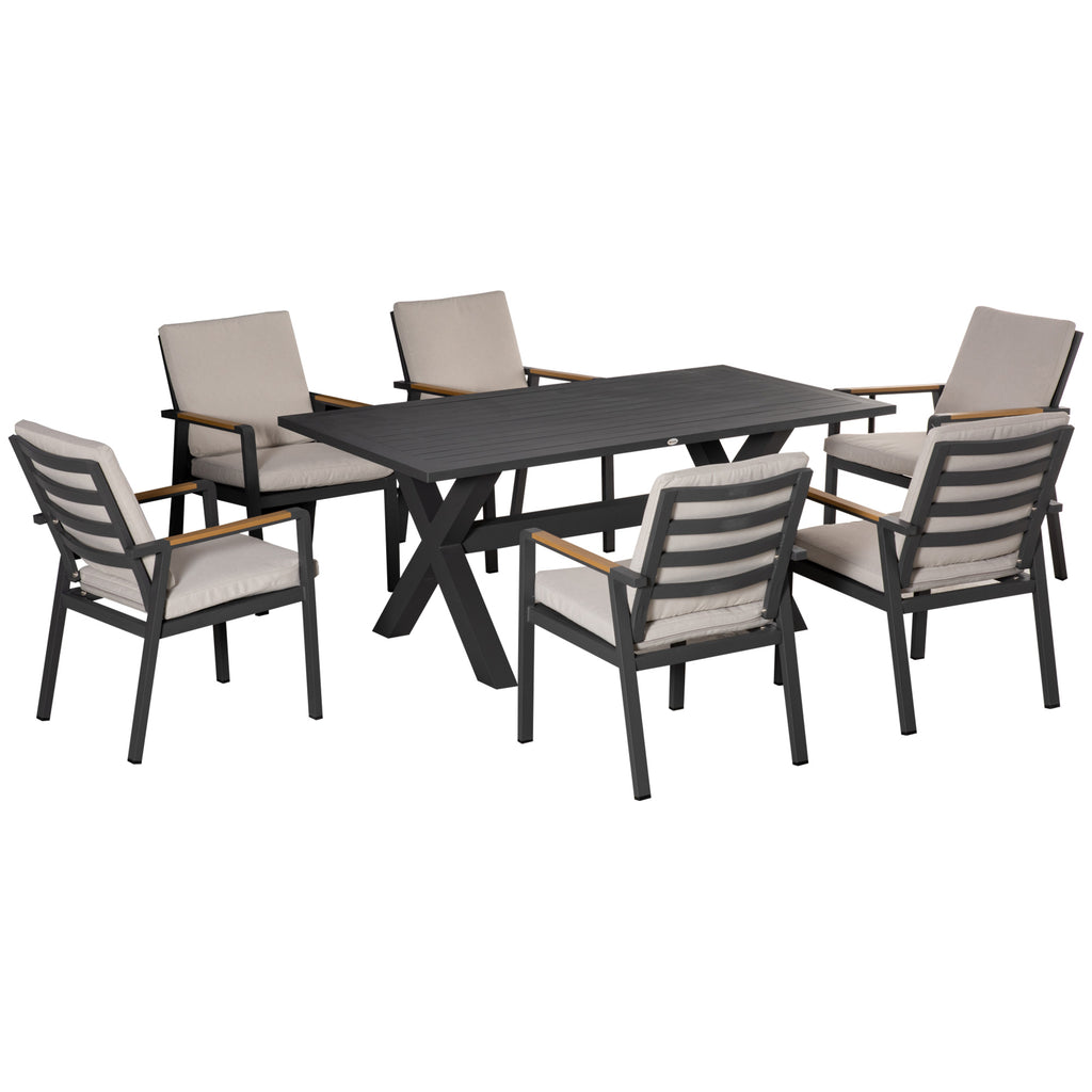 Gartenmöbel-Set für 6 Personen, 6 Stühle, 1 Tisch, wetterbeständig, 175 cm x 92 cm x 73 cm, Schwarz + Grau
