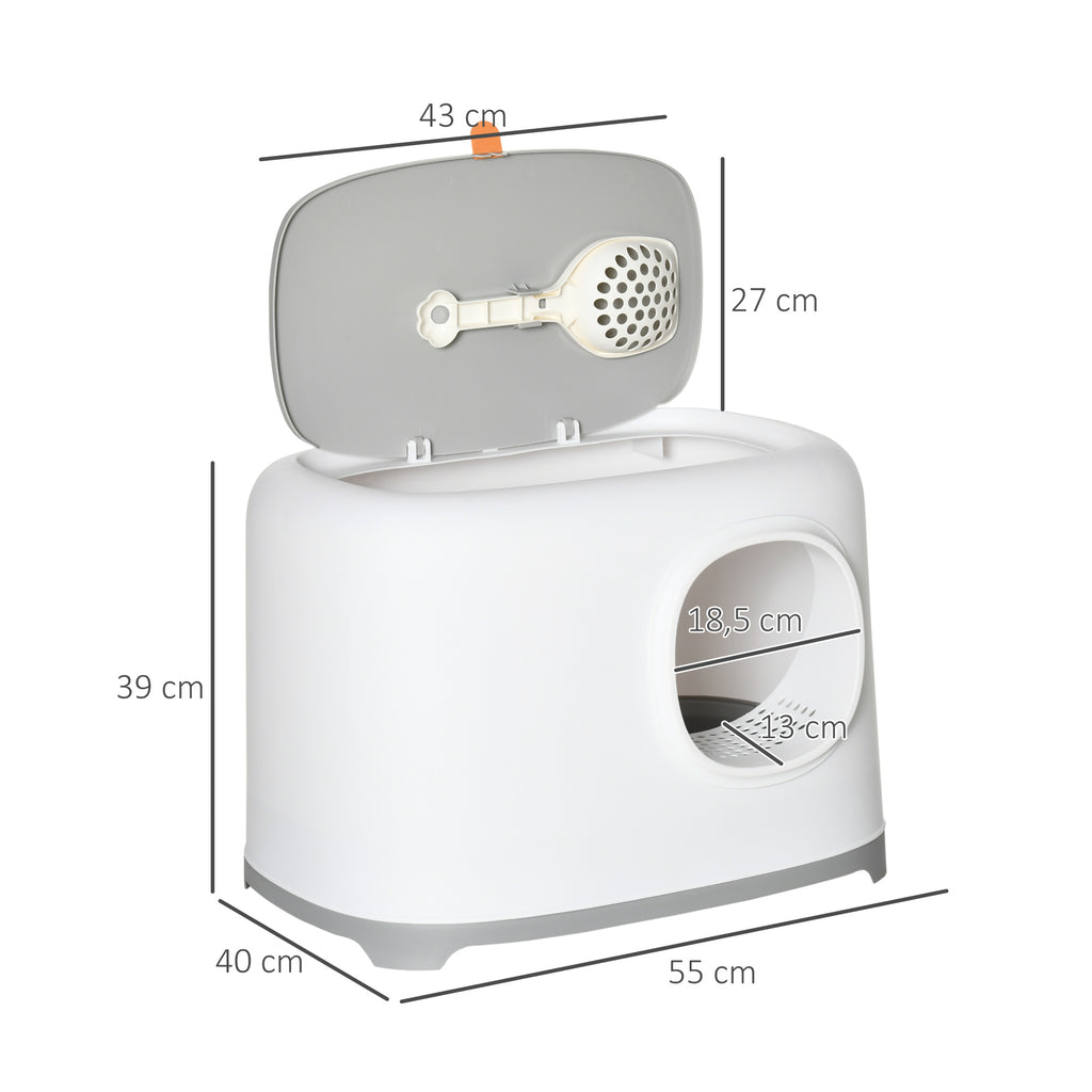  Katzenklo mit Deckel Katzentoilette mit Haube Schaufel Gitterboden XXL Katzentoilette für Katzen bis 5 kg 55 x 40 x 39 cm Weiß