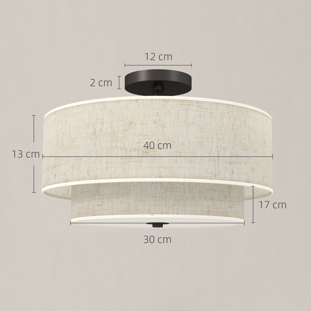 Deckenlampe, Hängeleuchte mit doppelten Schirmen in Leinenoptik, Cremeweiß