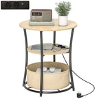 Beistelltisch 3-stufiger Couchtisch mit Ladestation, Stoff-Aufbewahrungstasche, Ablage, 50x50x55,1 cm Naturholz