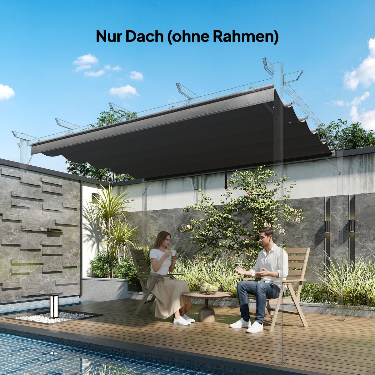 Retractable Pergola Cover, 3.5 x 2.6 m Replacement Canopy Fabric for 4 x 3 m Frame, Roof Top Only, Dark Grey