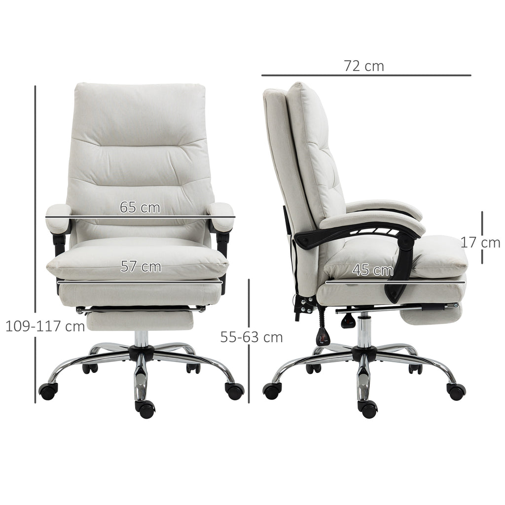 Bürostuhl mit Massagefunktion, beheizbar, neigbar, Kunstleder, 65x72x109-117cm, Cremeweiß