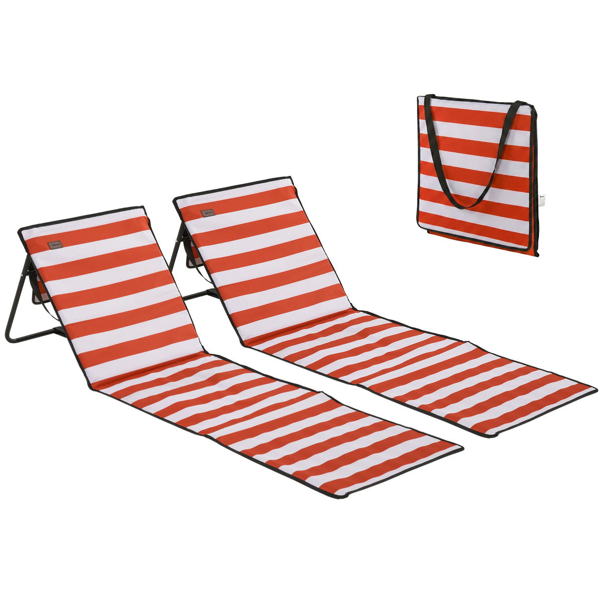 Set of 2 Foldable Garden Beach Chair Mat, Outdoor Sun Lounger Seats with Adjustable Back, Magazine Pocket, Carry Strap