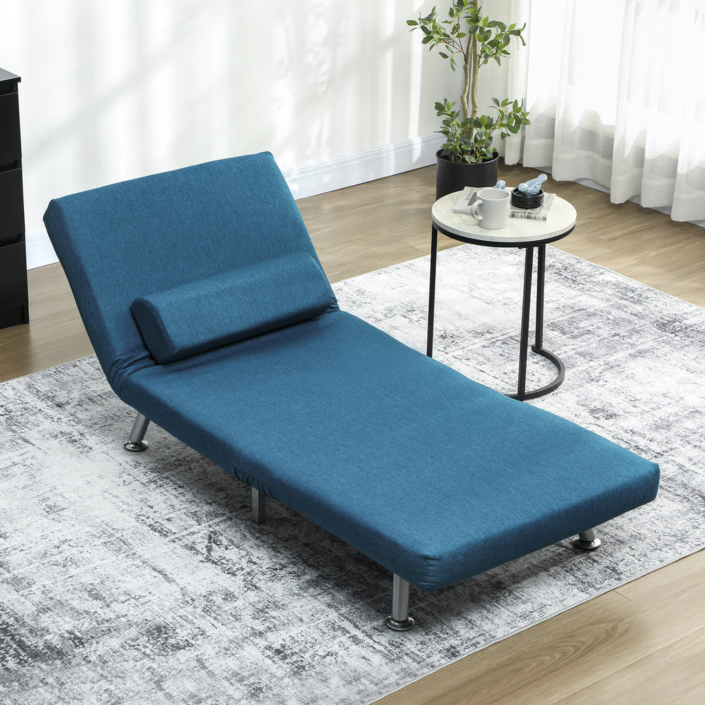 Klappsessel mit Bettfunktion, klappbarer Relaxsessel in Leinenoptik, Verstellbare R¨¹ckenlehne, 75 x 70 x 75 cm, Blau