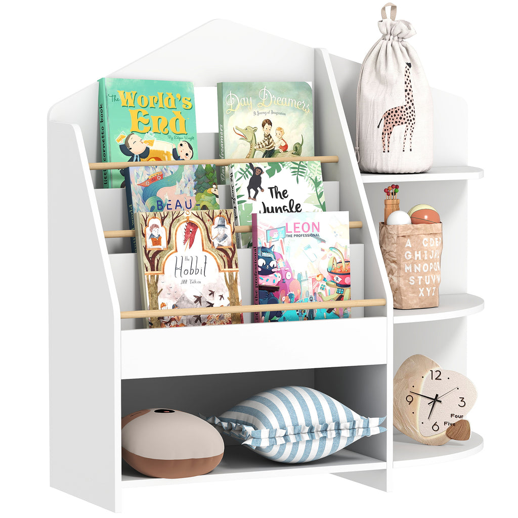 Kinderregal mit 7 Regalen für Bücher, Spielzeug, runde Kanten, trägt 40 kg, Weiß