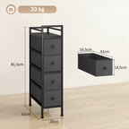 4 Drawer Fabric Dresser Chest of Drawers, Slim Storage Cabinet with Steel Frame for Small Spaces, Bedroom, Black