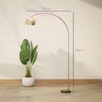 Stehlampe, Bogen-Design mit Marmorsockel, 167 cm, Schwarz+Gold