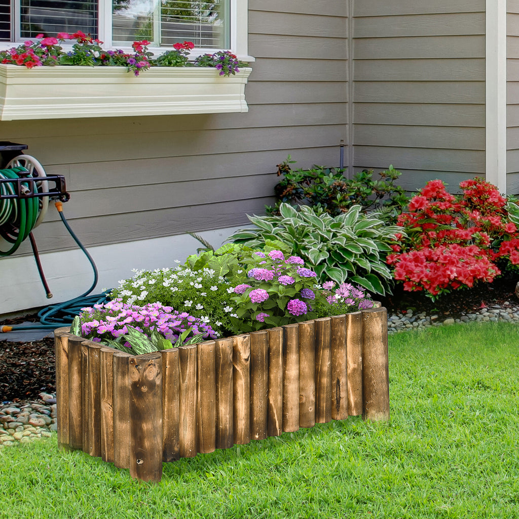  52L Raised Flower Bed Wooden Rectangular Planter Container Box Herb Pot Flower Pot 78L x 35W x 30H (cm)