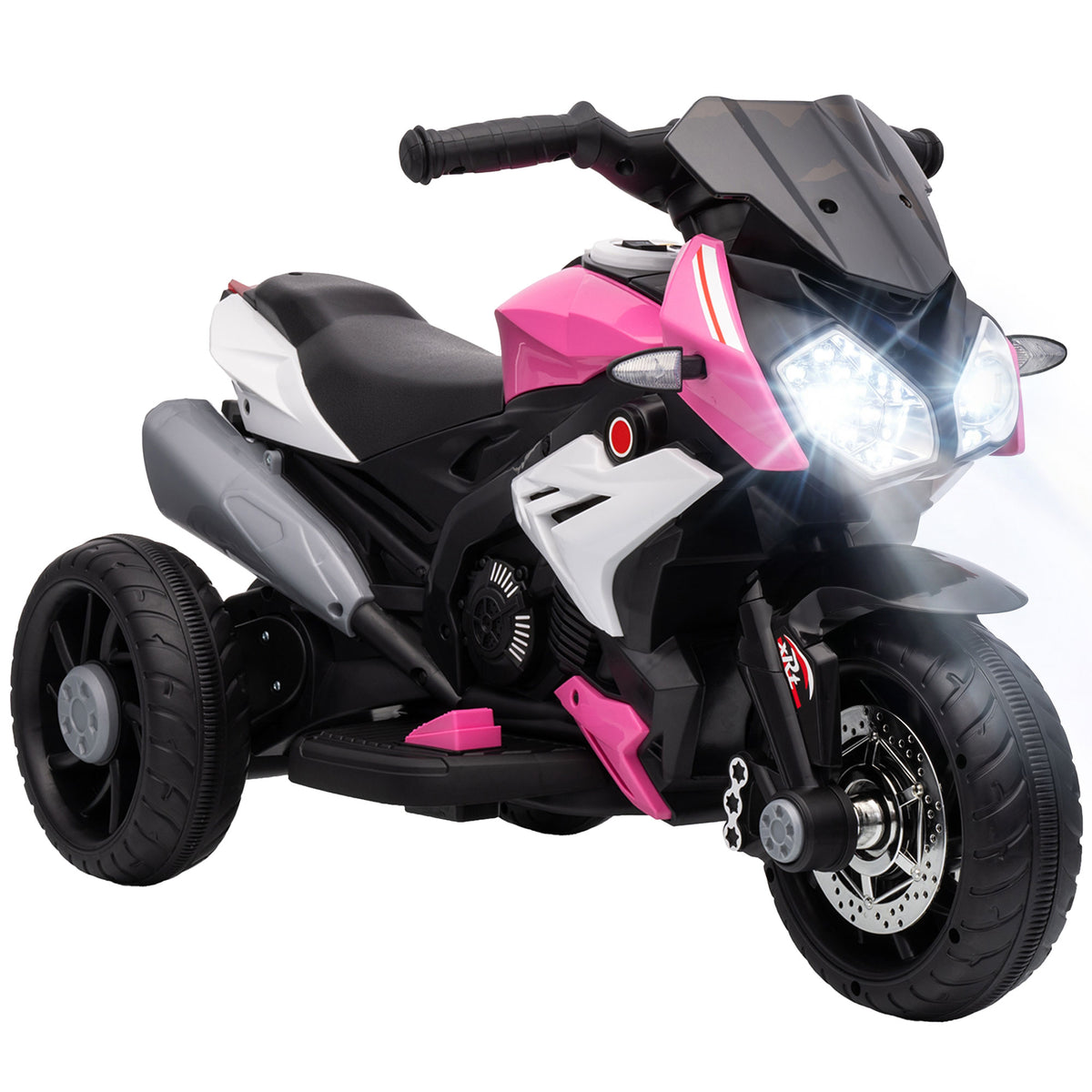 Elektro-Kindermotorrad, Lichter & Geräusche, 3 km/h, wiederaufladbar, Kunststoff & Metall, Rosa/Weiß
