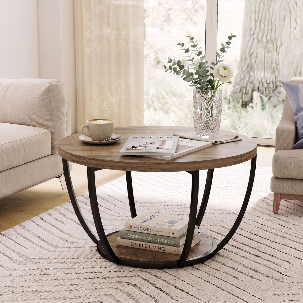 Couchtisch mit 2 Ebenen, Wohnzimmertisch 80 x 80 x 43,8 cm, Braun/Schwarz