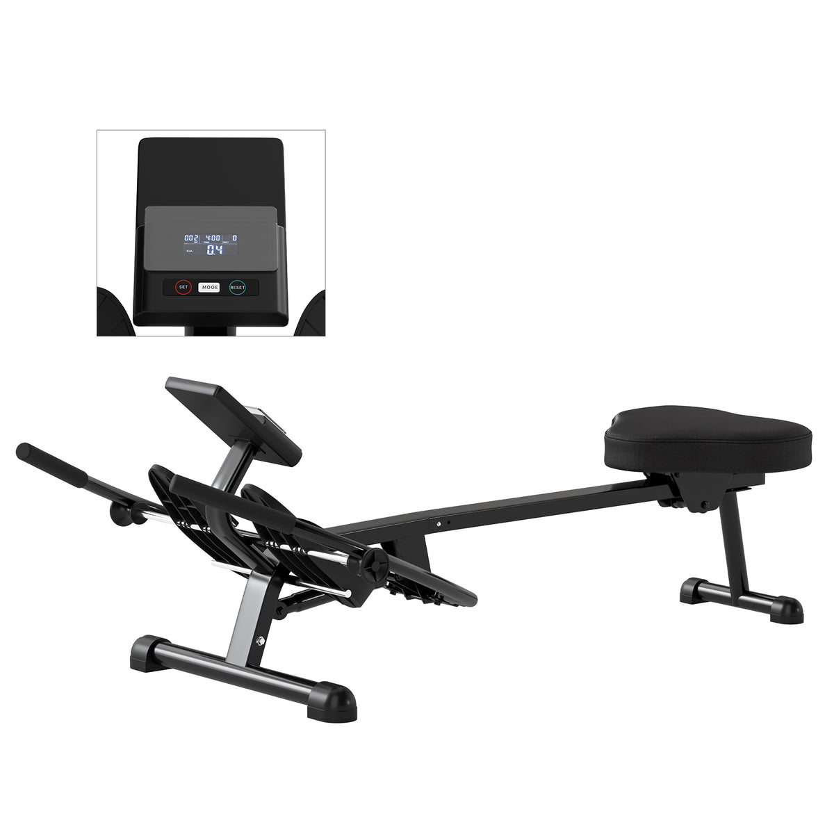 Hydraulisches Rudergerät für Zuhause mit 12 Widerstandsstufen, mit LCD-Bildschirm und rutschfesten Pedalen Max. 130 kg