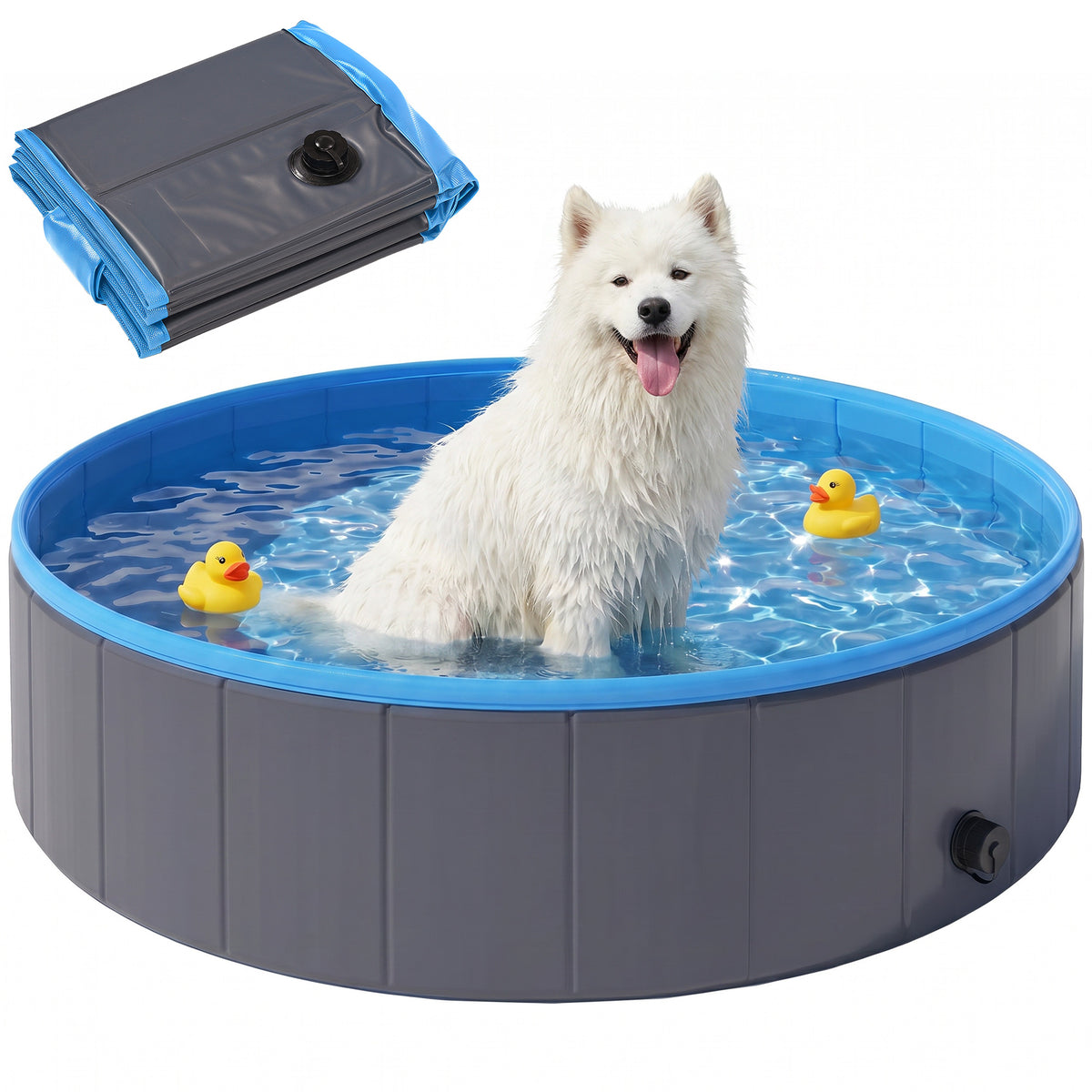 Foldable Dog Pool for Puppies and Ducks Dog Paddling Pool Bath Tub, Dark Grey, 120 x 30cm