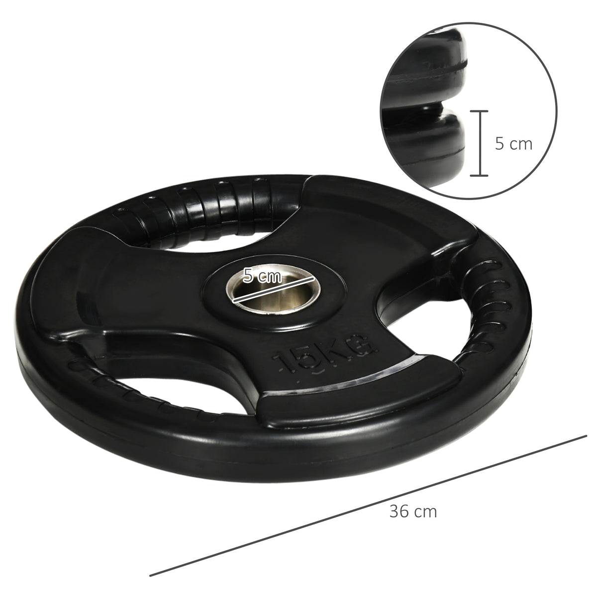 Hantelscheibe, 2er-Set, 15 kg pro Scheibe, drei Griffe, bodenschonender Gummimantel, Metall