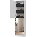 Schuhschrank mit Spiegel, 5-stufiger Schmale Schuhkommode mit Soft-Close-Türen, für 12 Paar, 50 x 20 x 180 cm, Weiß