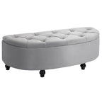 Sitzbank mit Stauraum Polsterbank mit Samtoptik, geöffnetem Deckel Sitztruhe mit Holzbeine, Truhenbank für Wohnzimmer Flur Schlafzimmer 120 x 46 x 42 cm, Grau