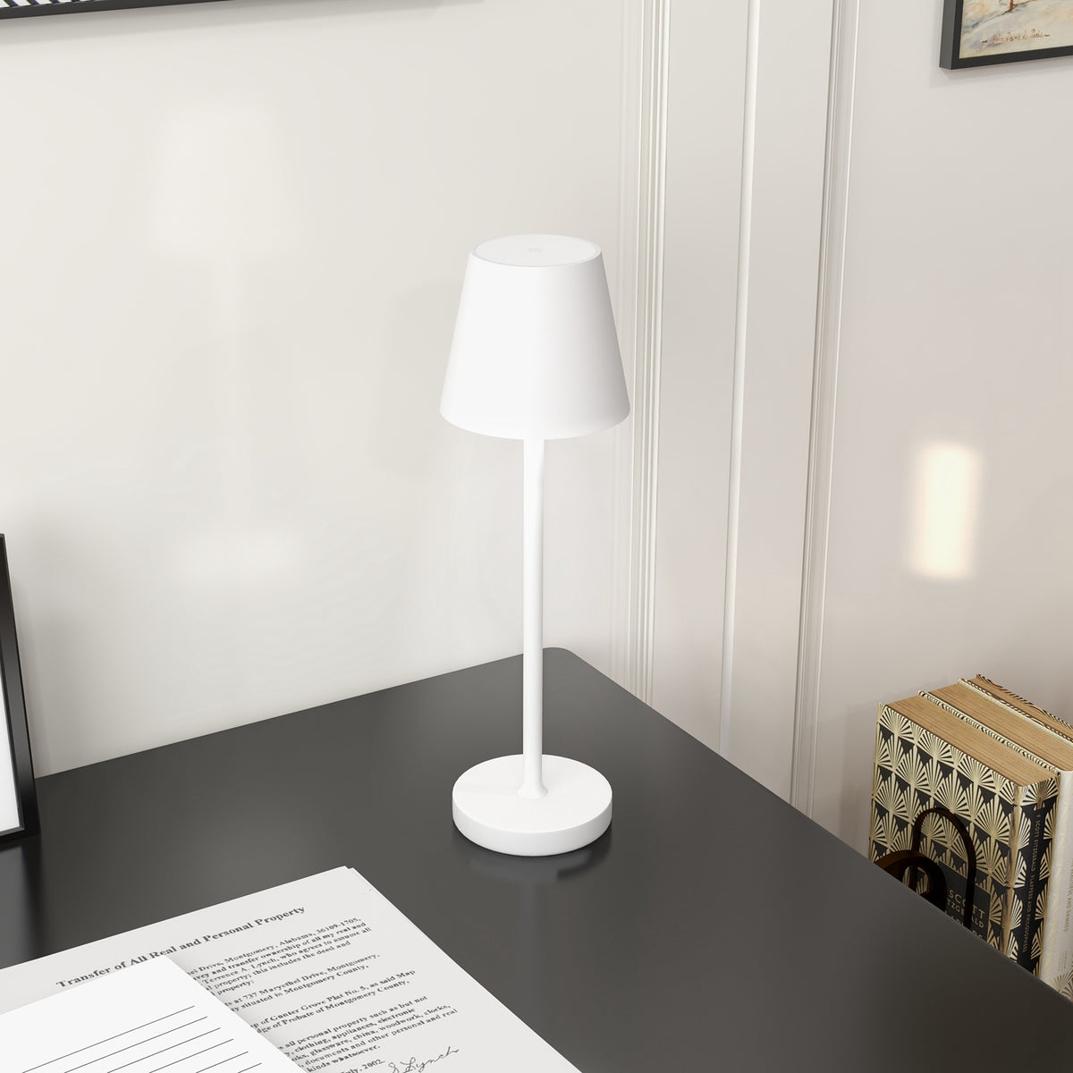 Aufladbare USB-Tischleuchte mit 3 Lichtfarben, Tragbare USB-Nachttischlampe mit Touch-Schalter, Metall, Weiß