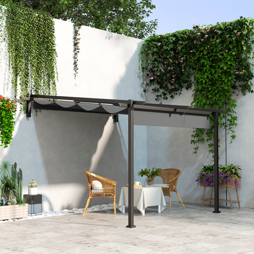 Pavillon, 3 x 3 m Pergola, Winddichtes Terrassendach, Wandmontage, Verstellbares Dach, für Garten, Terrasse, Dunkelgrau