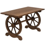 Wooden Garden Dining Table, Wagon Wheel Outdoor Coffee Table with 3 cm Wood Top for Patio, Balcony, Terrace, 110 x 60 x 65 cm, Carbonised Finish
