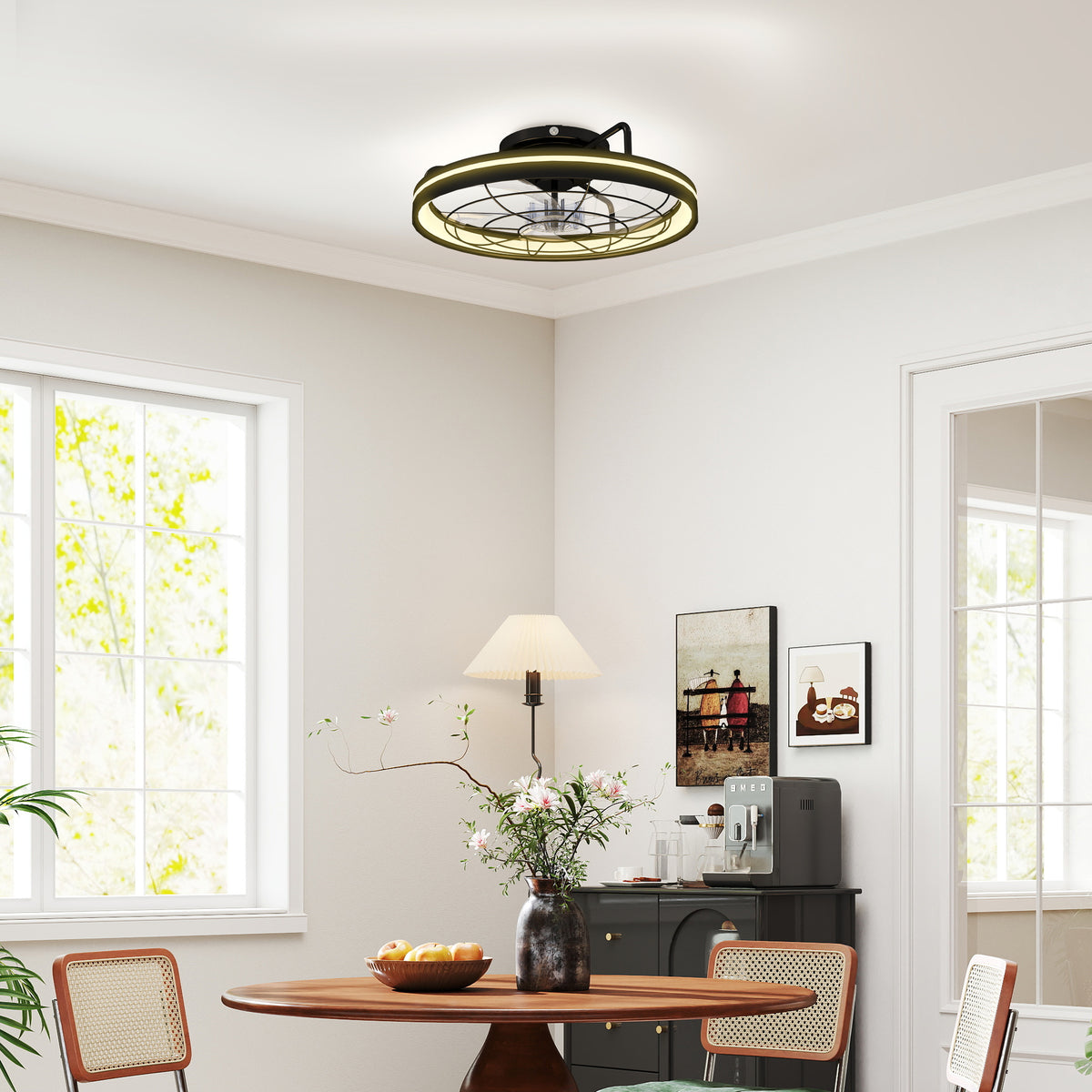 Deckenventilator mit Licht und Fernbedienung, 48 cm LED-Deckenventilator mit 3 Farbtemperaturen, 6 Geschwindigkeiten, Timer, Schwarz