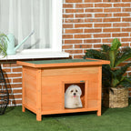 Hundehütte Outdoor, Hundehaus aus Holz mit Aufklappbares Asphaltdach, Wasserdichte Hundehöhle mit Erhöhter Boden Hütte für kleine Hunde, Gelb, 82 x 58 x 58 cm