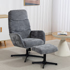 Polstersessel mit Fußhocker, Lounge-Sessel mit hoher Rückenlehne, Metallbasis, für Wohnzimmer, Schlafzimmer, Grau