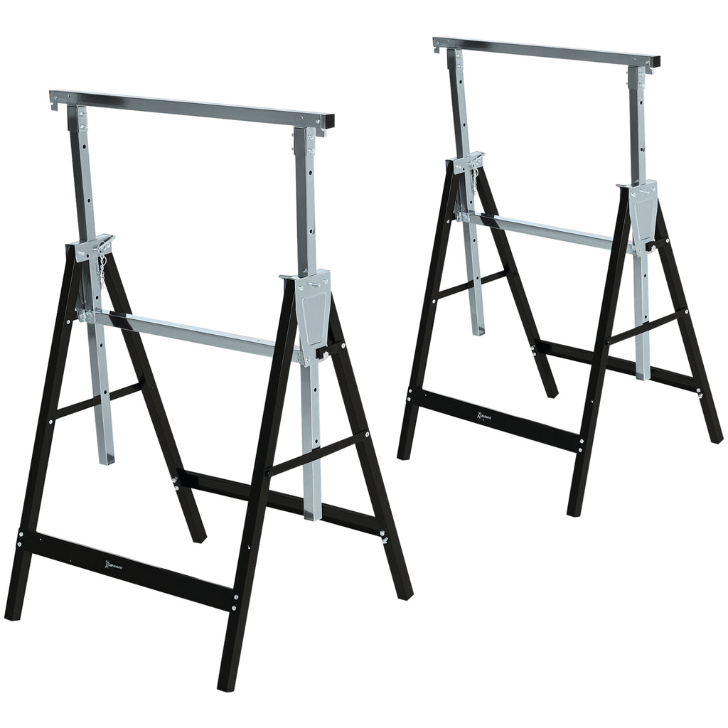 Sägebock, Arbeitsbock, Hohenverstellbar, Faltbar, Metall, Schwarz, 68 x 56 x 80-130 cm, Belastbarkeit 200kg