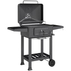 Holzkohlegrill BBQ Smoker mit Deckel Thermometer höhenverstellbar Kohlepfanne Grillrost Seitentisch Aschefach