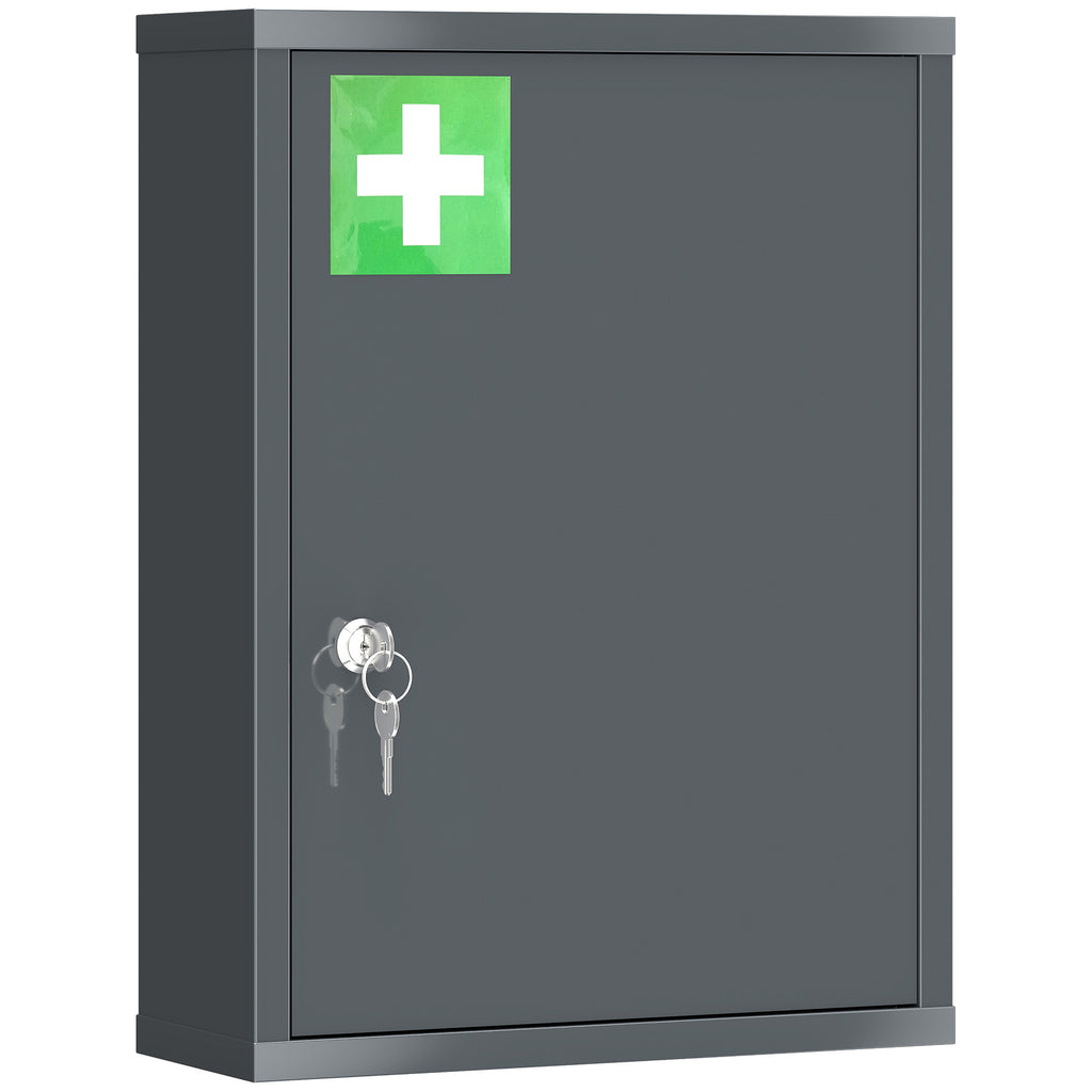 Medizinschrank zur Wandmontage mit Schloss, 3-stufiger Stahl-Wandschrank, 40 x 15 x 53,5 cm, Kohlegrau