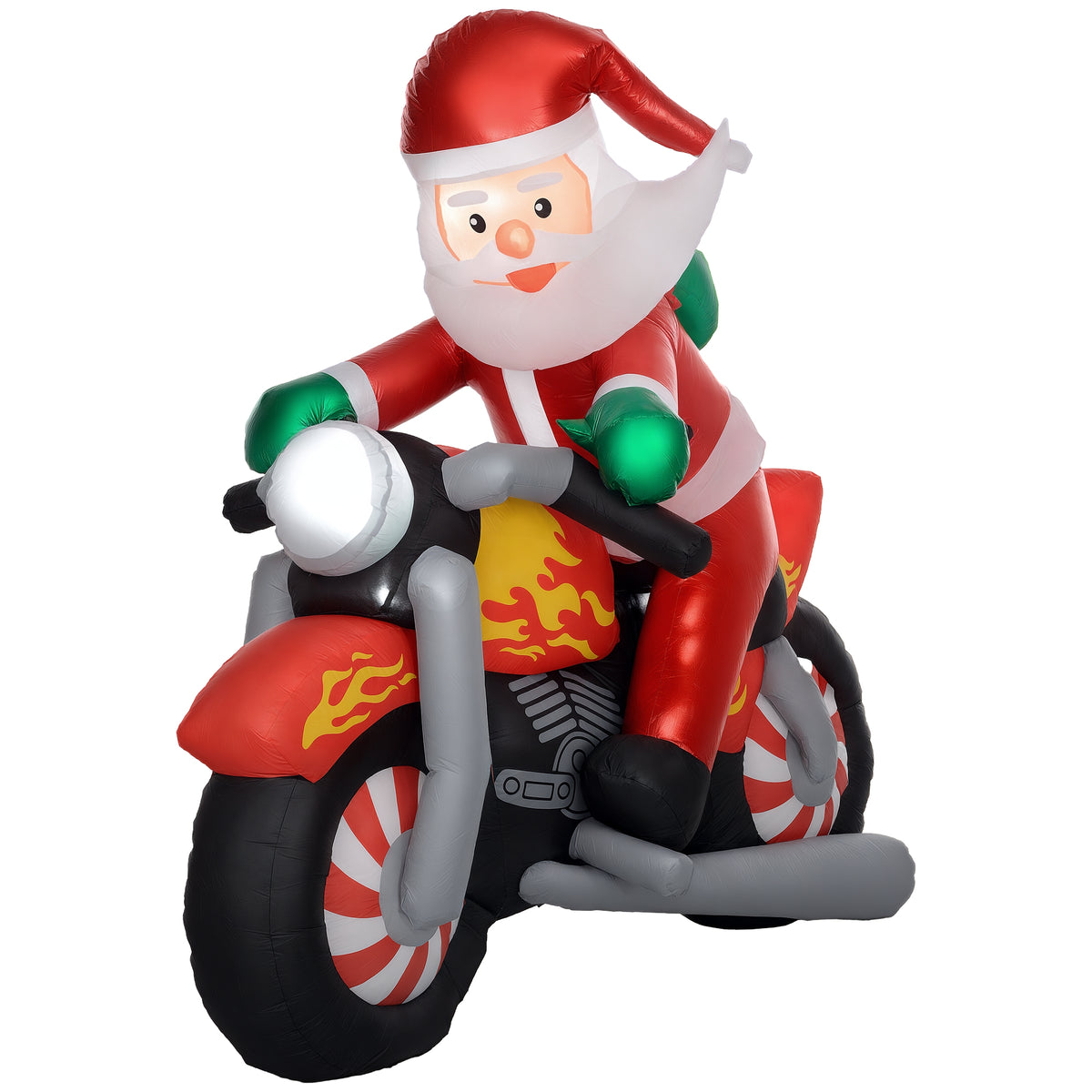 Weihnachtsmann auf Motorrad, Gartendeko, LEDs, aufblasbar, wetterfest, 180 x 95 x 170 cm