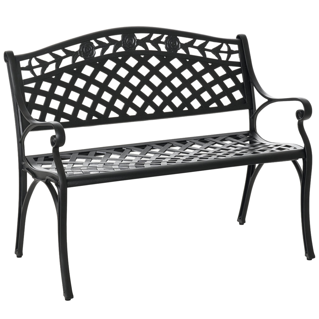 2-Sitzer Sitzbank Alu Gartenbank Metallbank Bank mit Armlehnen Landhausstil Schwarz 102,5 x 61 x 84 cm