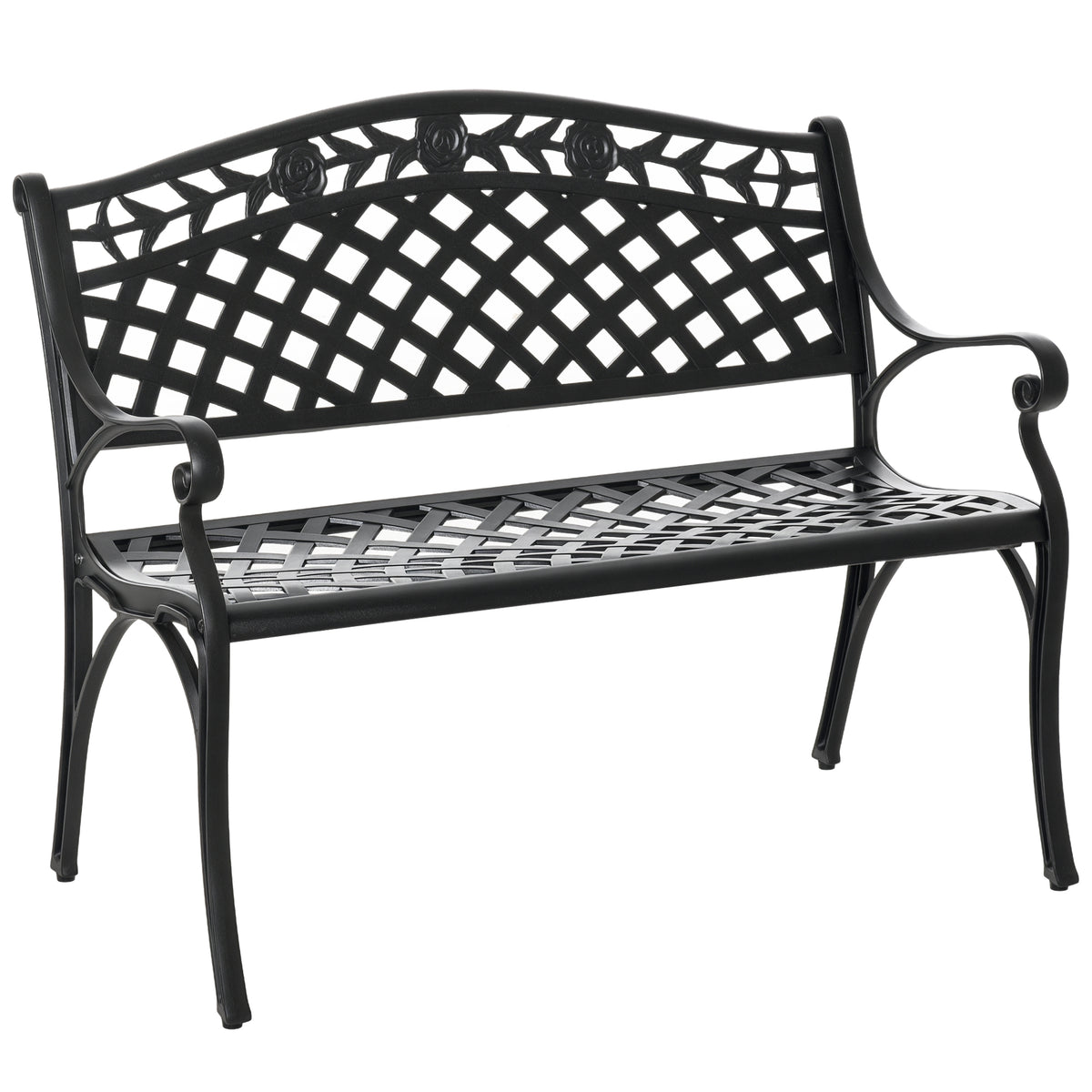 2-Sitzer Sitzbank Alu Gartenbank Metallbank Bank mit Armlehnen Landhausstil Schwarz 102,5 x 61 x 84 cm
