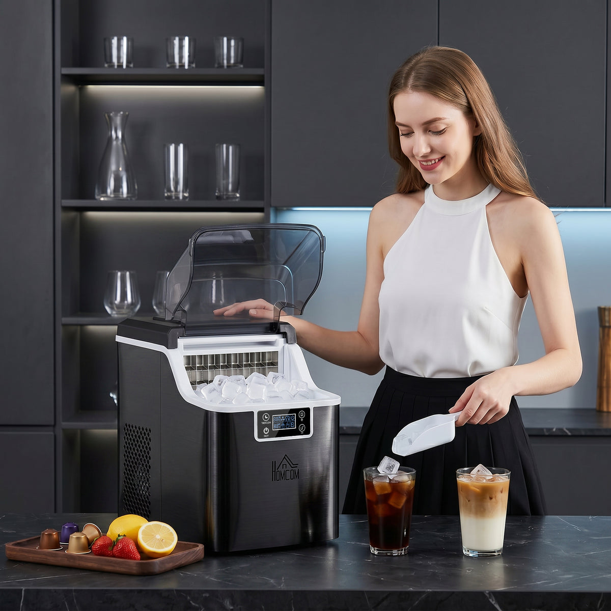 Eisw¨¹rfelmaschine Eisw¨¹rfelspender Ice-Maker 20kg/24h 2,3L Eisw¨¹rfelbereiter mit 3,2 L Wassertank, Schwarz