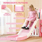 5 in 1 Kids Slide Set with Basketball Hoop, Climbing Frame, Telescope, Storage Box for Toddlers Ages 1-3, Pink