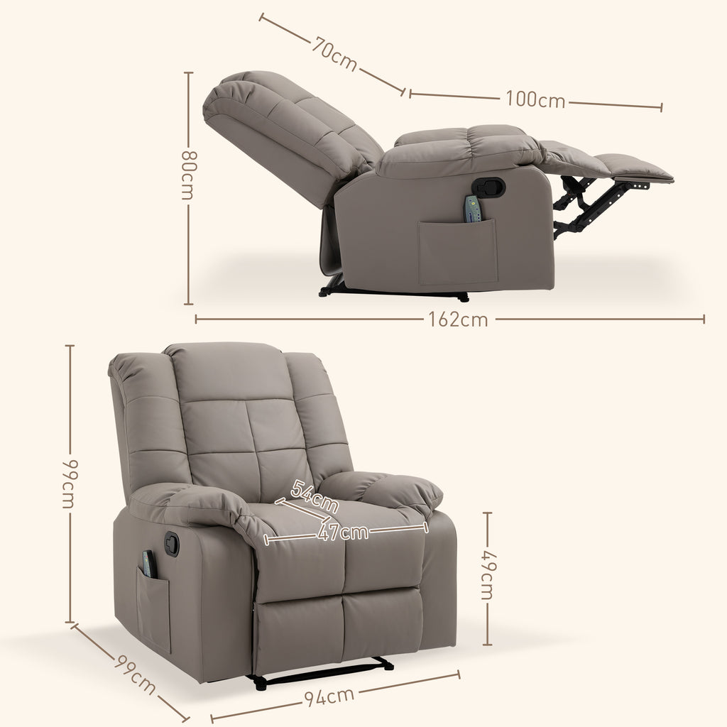 Massagesessel Fernsehsessel mit Liegefunktion 8 Massagepunkte Grau 94 x 99 x 99 cm
