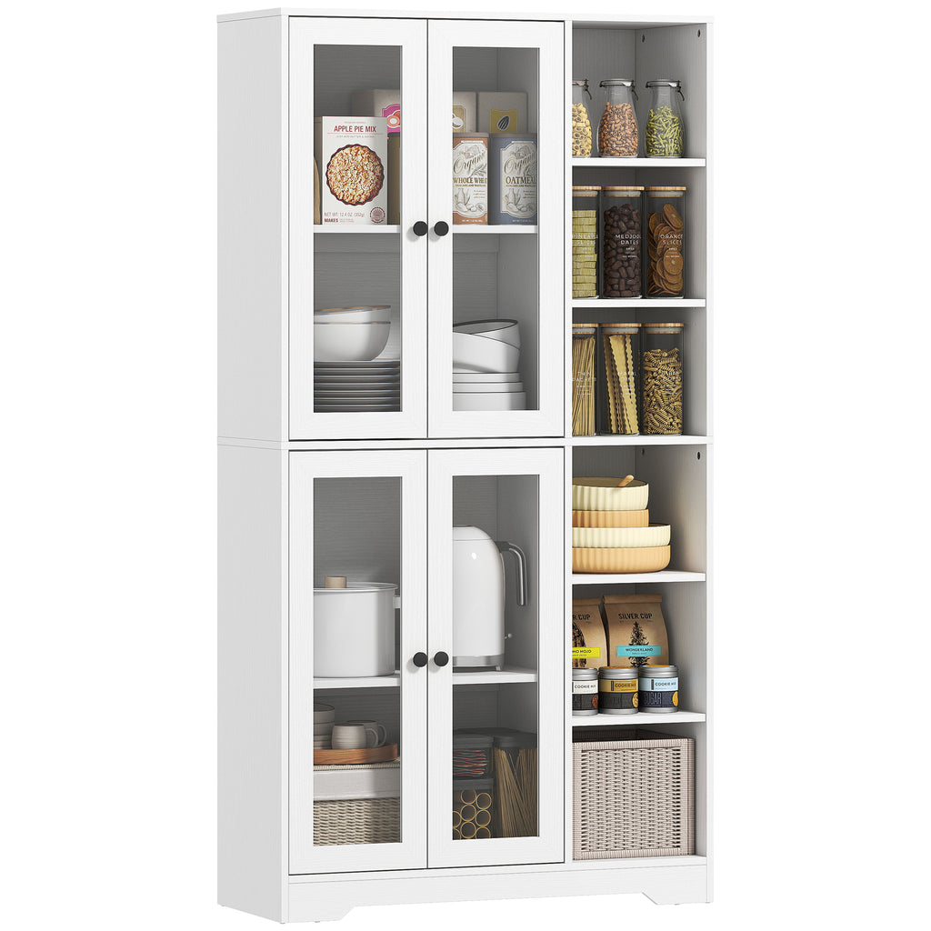 K¨¹chenschrank mit Glast¨¹ren, Regale, offene Ablagen, 172 cm gro?, MDF, Wei?