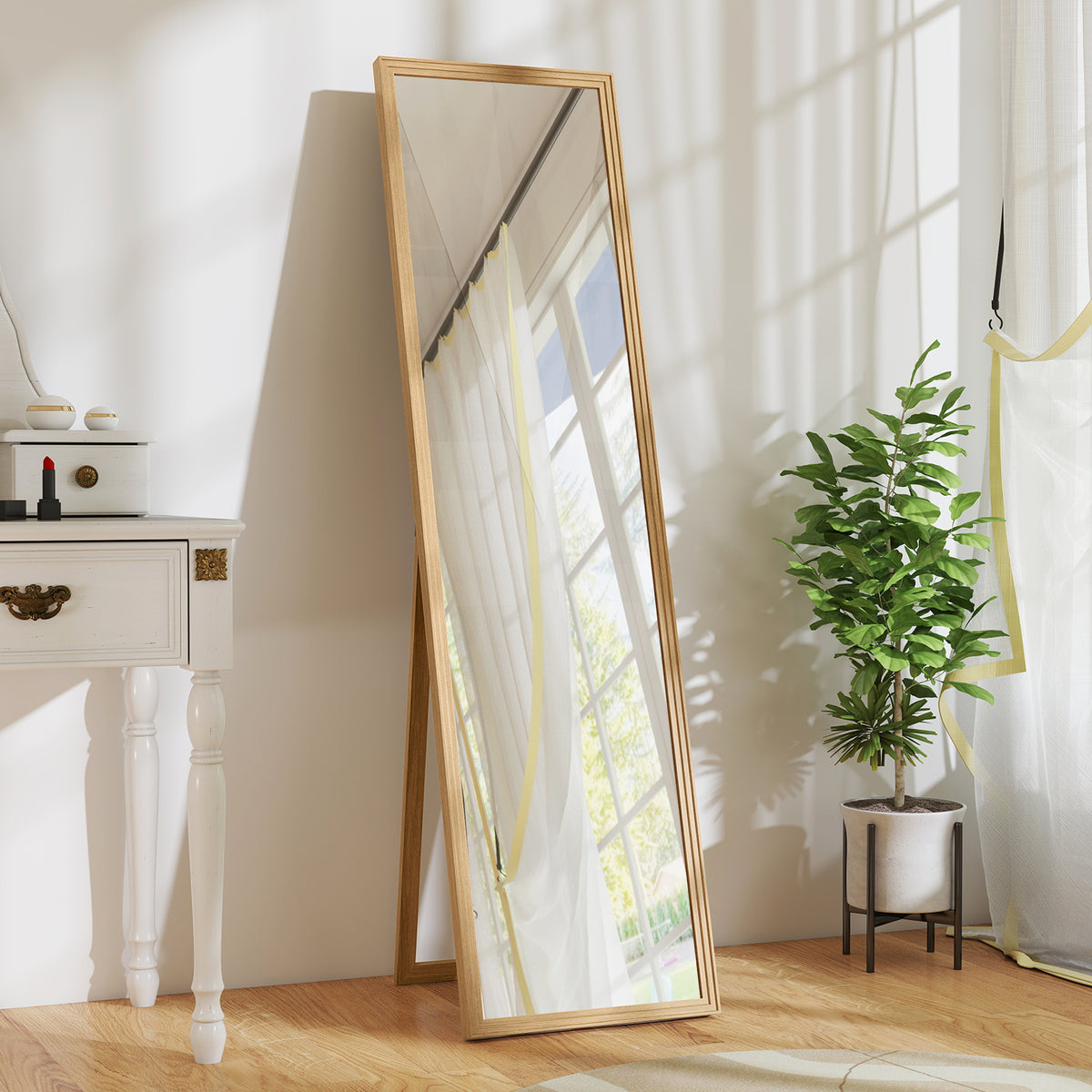 Ganzkörperspiegel mit Ständer, freistehend, 40 cm x 150 cm, Natur