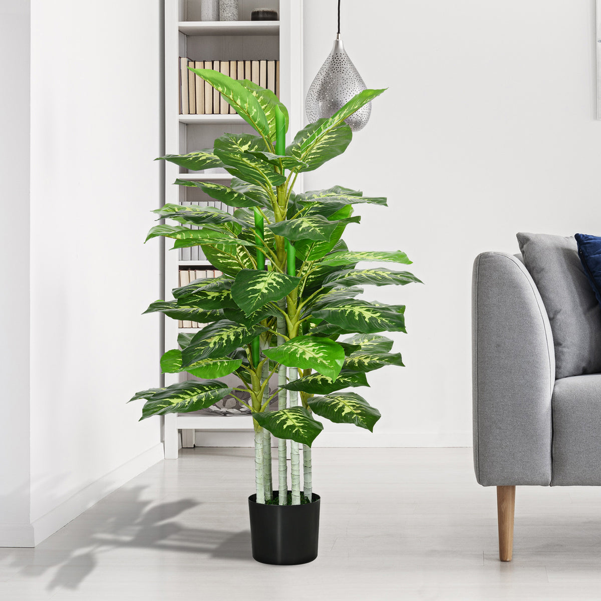 Kunstpflanze, Kunststoff-Pflanze, Zementtopf, Indoor und Outdoor, 120 cm, Gr¨¹n