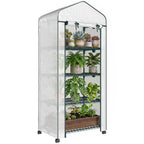 4 Tier Mini Portable Greenhouse Compact Plant Grow Shed Metal Frame PE Cover with Lockable Rolling Wheels, White