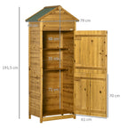 Wooden Garden Storage Shed Utility Gardener Cabinet w/ 3 Shelves and 2 Door, 191.5cm x 79cm x 49cm, Natural wood effect