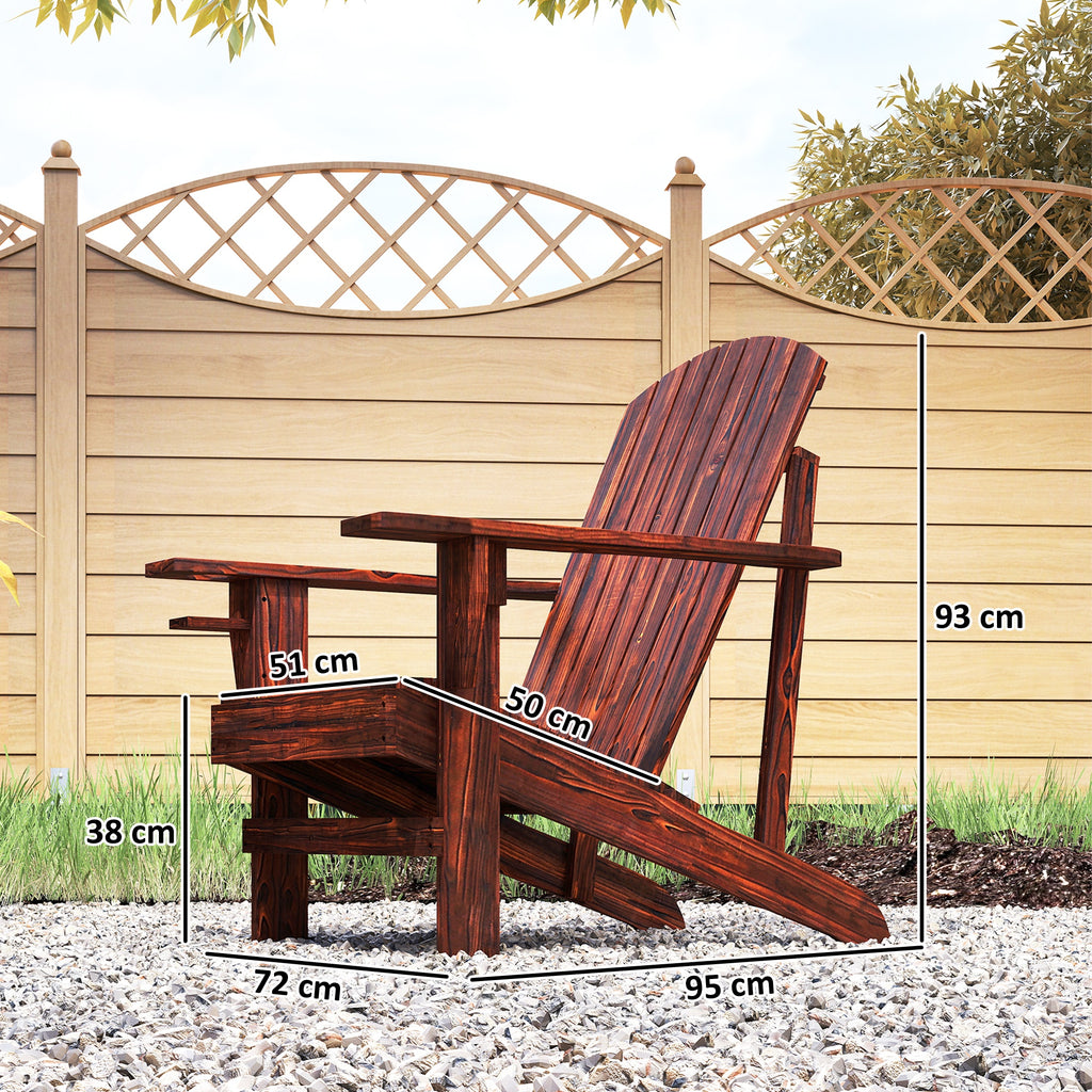 Adirondack-Gartenstuhl mit Becherhalter Gartenliege Balkonstuhl Massivholz Verkohlt 72 x 95 x 93 cm