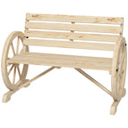 Wagon Wheel Chair Bench Armrest Rustic Loveseat Wood Outdoor Garden, Natural