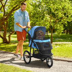 Foldable Pet stroller, Dog Buggy with Three Wheels, for Small/Medium Dogs, Blue