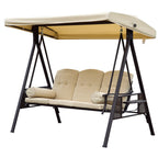Swing Chair Hammock Chair 3 Seater Canopy Cushion Shelter Outdoor Bench Steel Beige