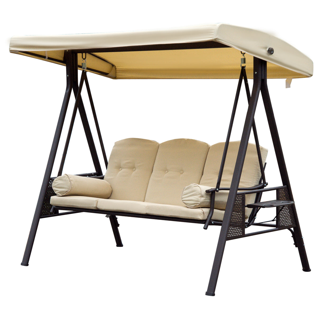 Swing Chair Hammock Chair 3 Seater Canopy Cushion Shelter Outdoor Bench Steel Beige