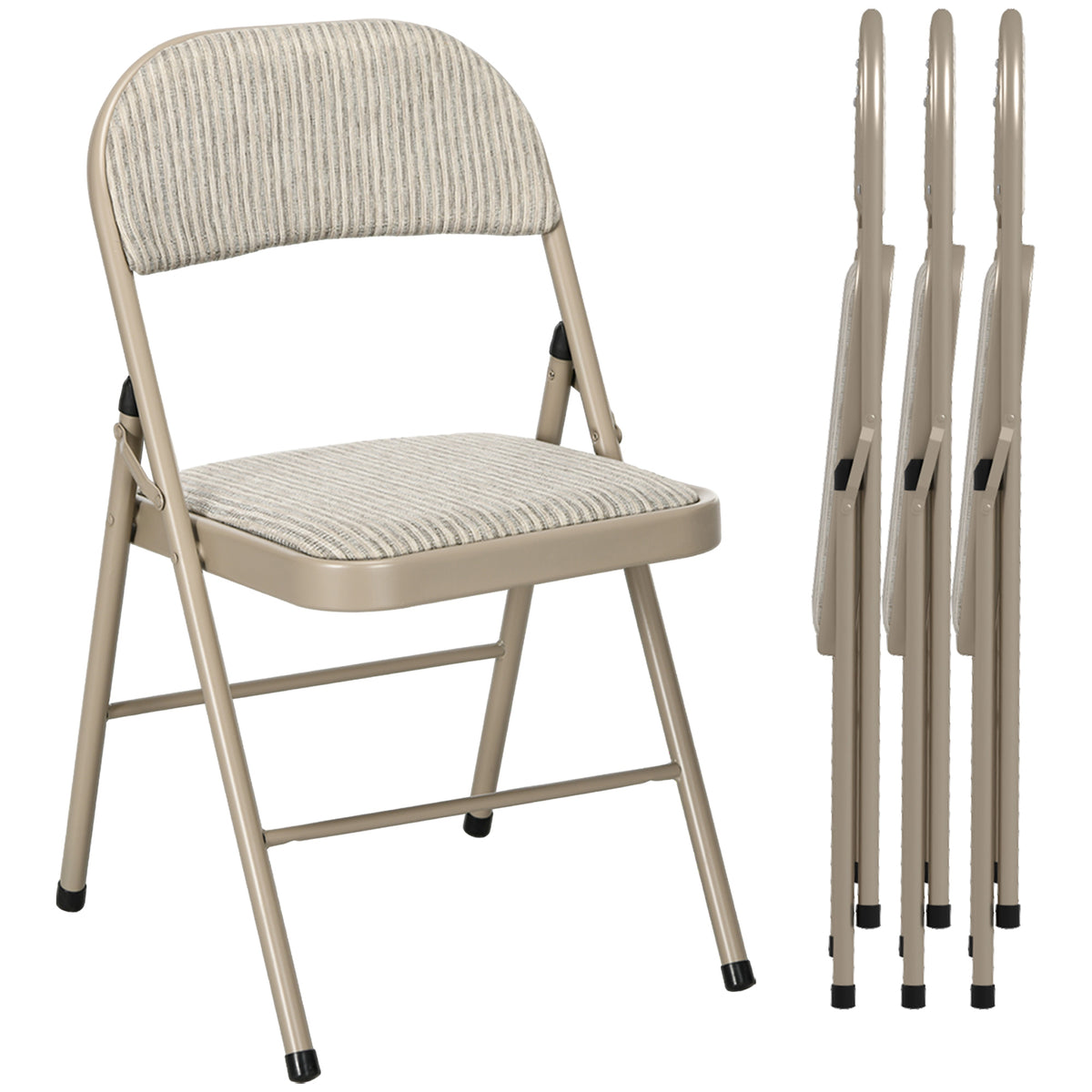 4er-Set Klappstühle, Tragbare Bürostühle, Stahlbeine, Faltstuhl für Büro, Empfang, Wartezimmer, Leinenoptik Beige